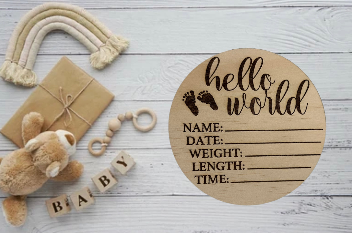 HELLO WORLD NEWBORN WOODEN SIGN
